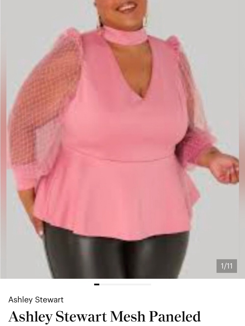 Ashley Stewart Pink Mesh-Sleeve Peplum Top size 30/32 NWT